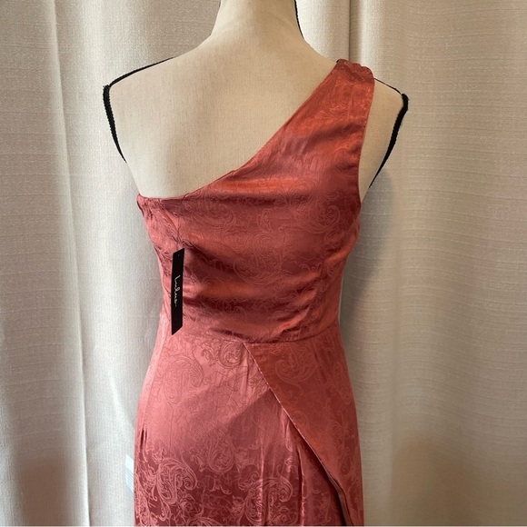 LULUS Deeply Devoted Rusty Rose One Shoulder Jacquard Maxi Dress Size S NWT - Picture 9 of 9